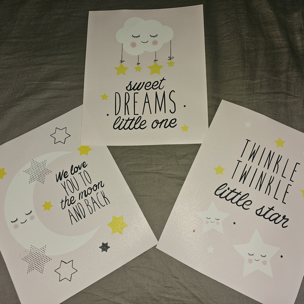 Nursery Wall Cavas Art Set with Stars and Moon